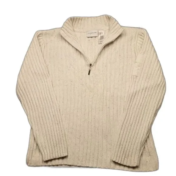 Liz Claireborne Ribbed Womans XL Pullover Sweater 1/4 zip. Oatmeal Color - Picture 1 of 12